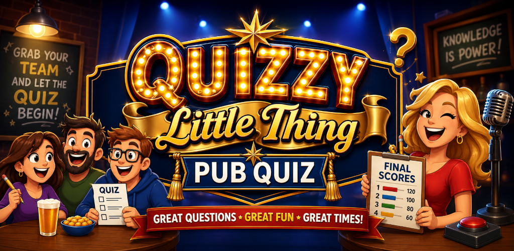 Quizzy Little Thing pub quiz with players and a quiz host